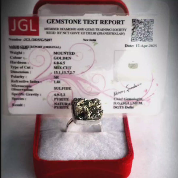 Rudramakshik Pyrite Ring | Spanish Pyrite | Adjustable | Lab Certified | Jyotishbazaar.com